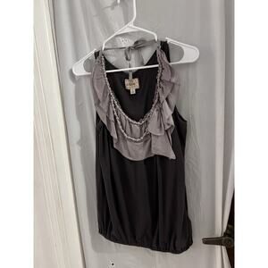 Anthropologie Deletta Gray Bubble Hem Top Removable Collar Trim Sz S